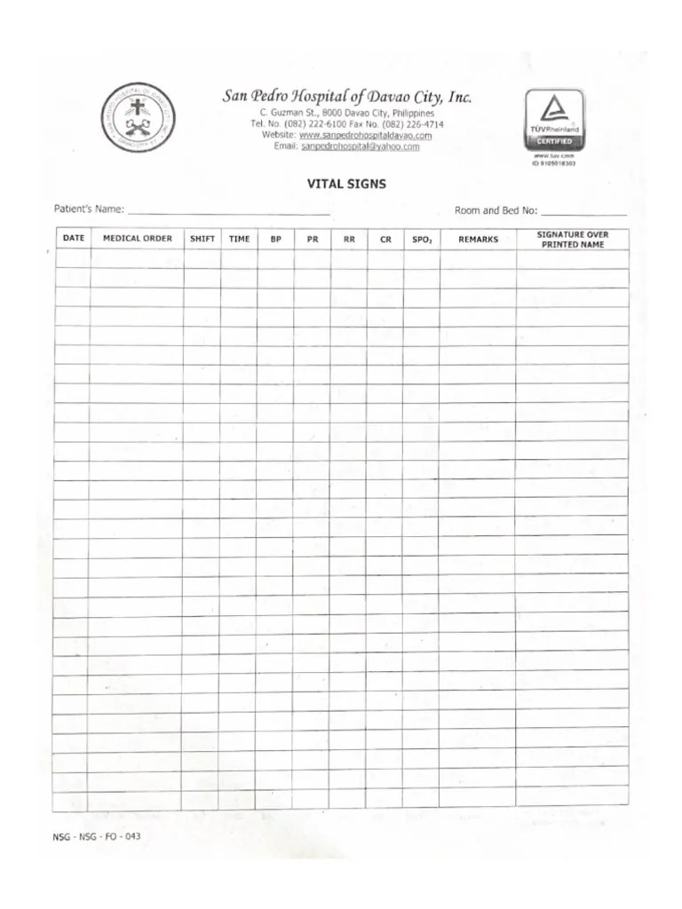 Vital Signs Sheet PDF