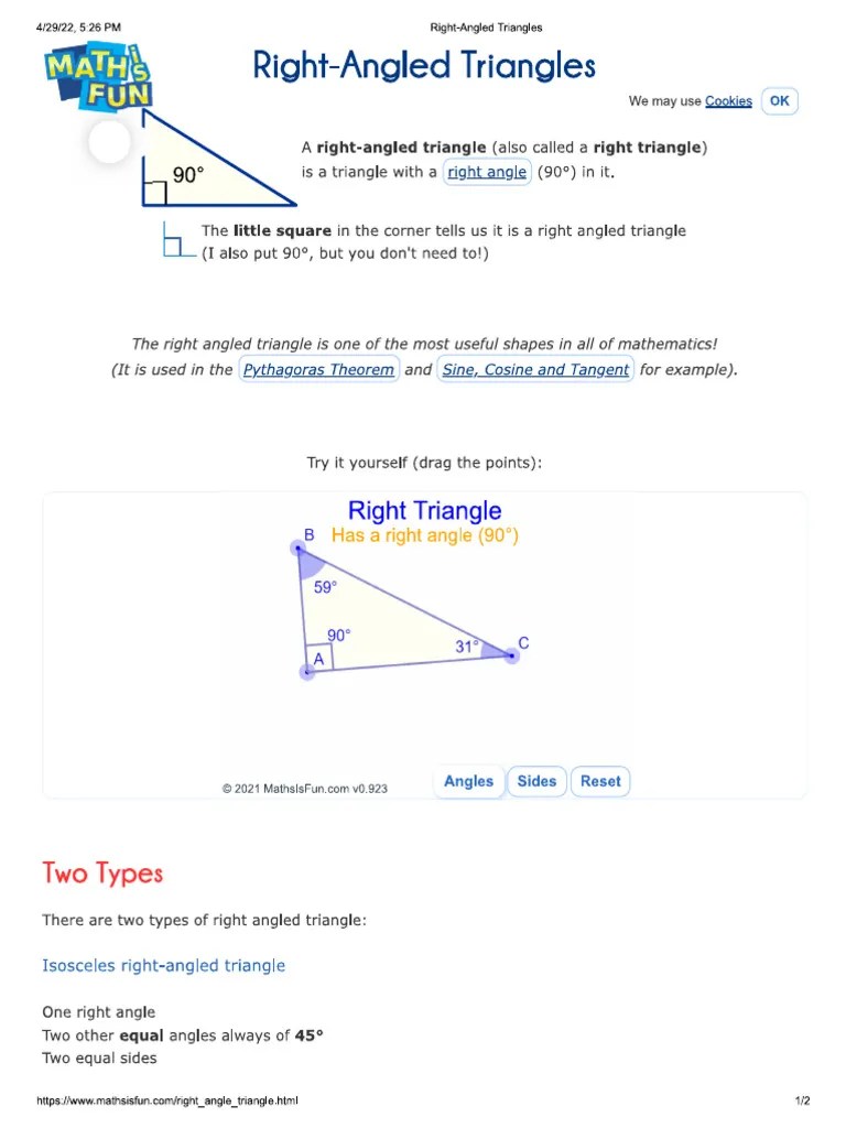 RightAngled Triangles Notes PDF