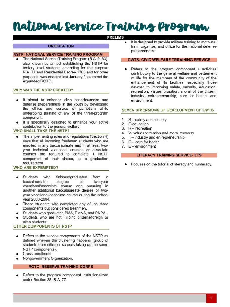 National Service Training Program PDF