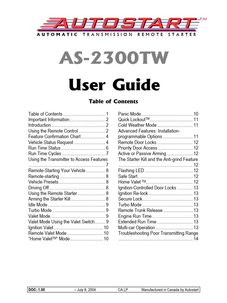 Auto Start Manual | PDF