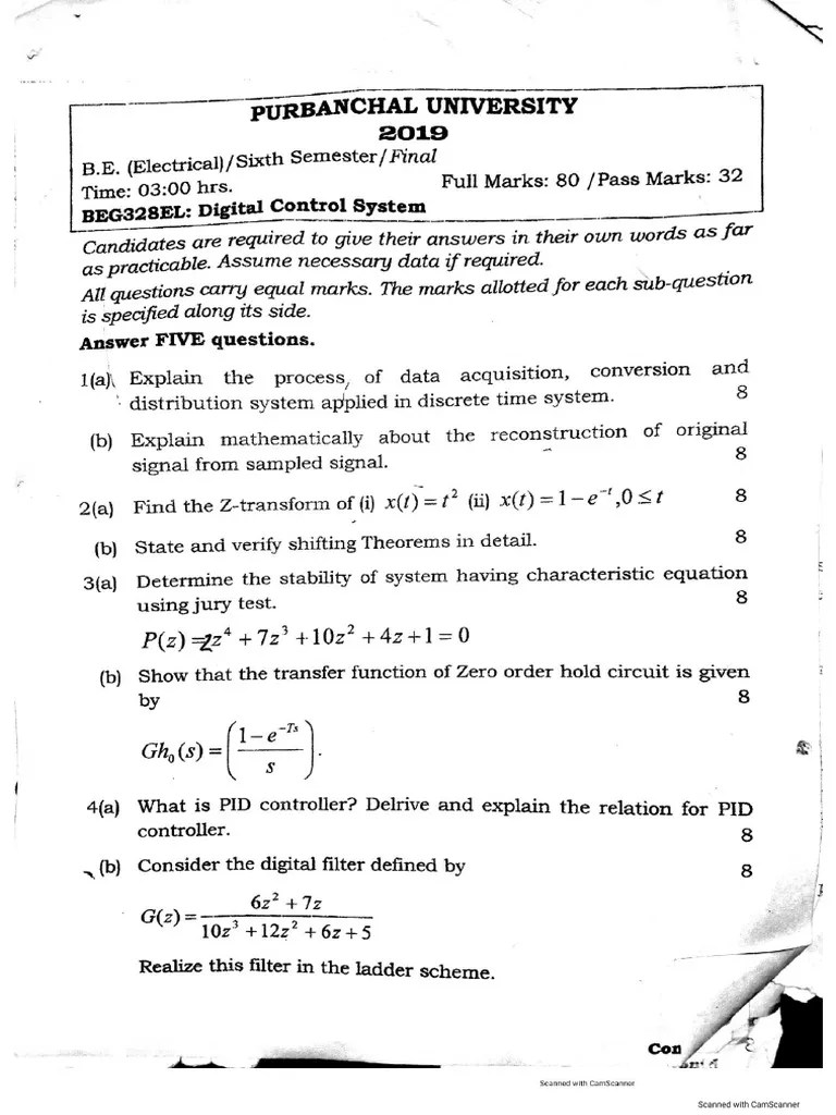 Digital Control System Question Bank PDF
