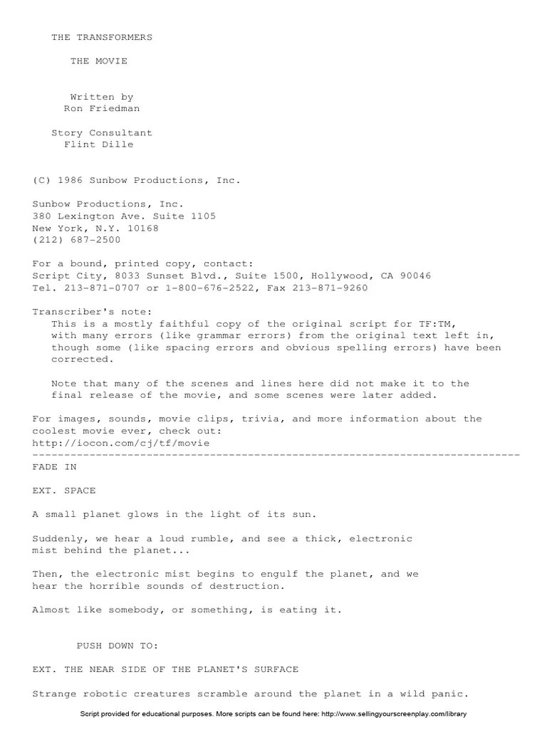 Transformers The Movie PDF