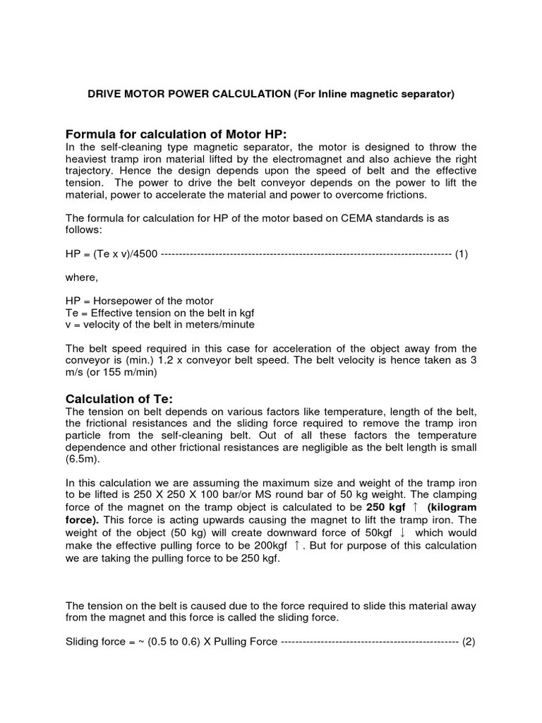 Motor Power Calculation PDF