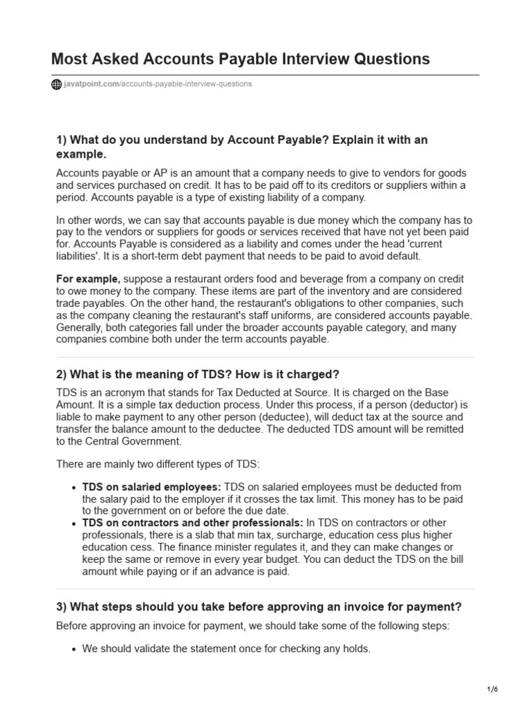 Accounts Payable Interview Questions PDF