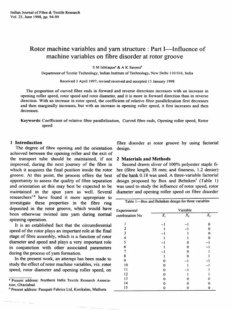 Machine Variables and Yarn Structure PDF Spinning (Textiles) Yarn