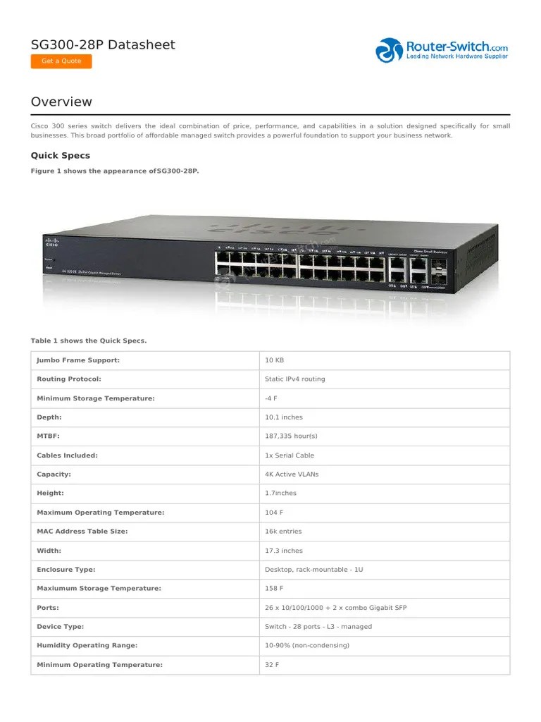 Cisco sg300 28p 28 Port Gigabit Poe Managed Switch PDF