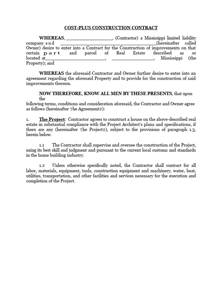 Cost Plus Contract Edited PDF Indemnity Business Law