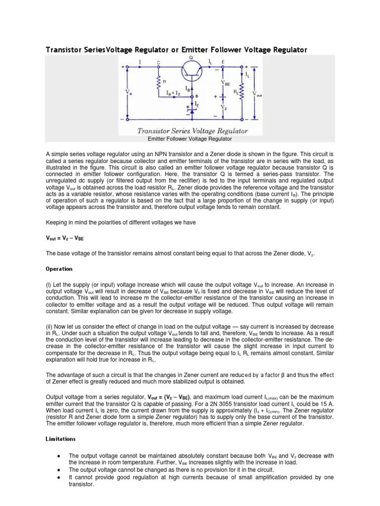 Transistor Series Voltage Regulator or Emitter Follower