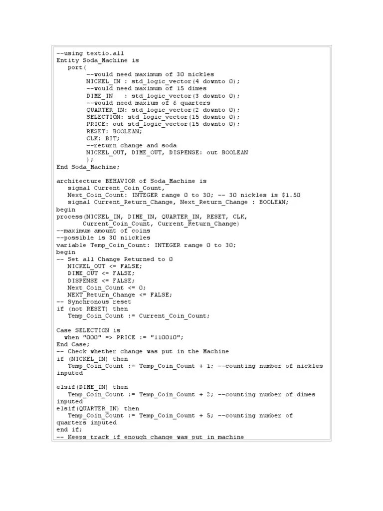 VHDL Code For Vending Machine PDF