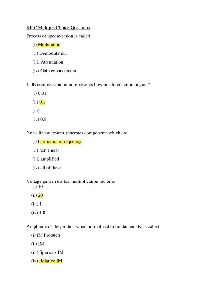 RFIC MCQs 101137 PDF Electronic Oscillator Amplifier
