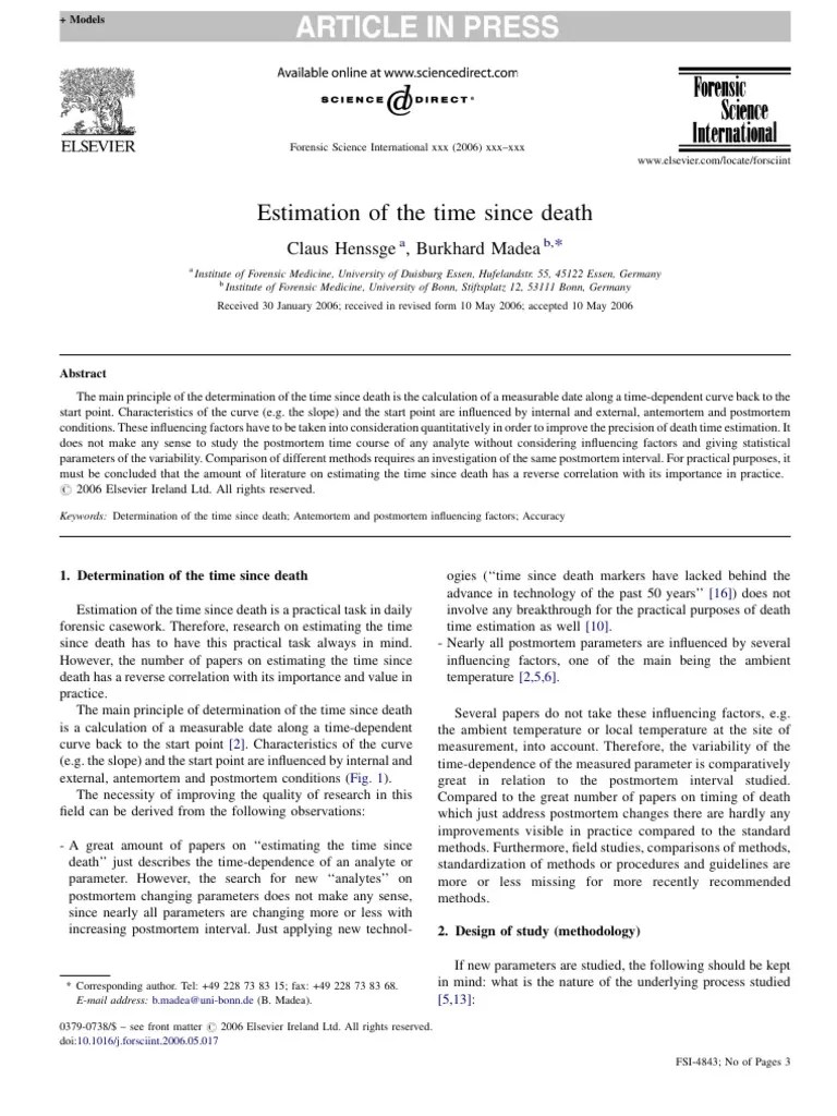 Estimation of Time Since Death PDF Statistics Accuracy And Precision