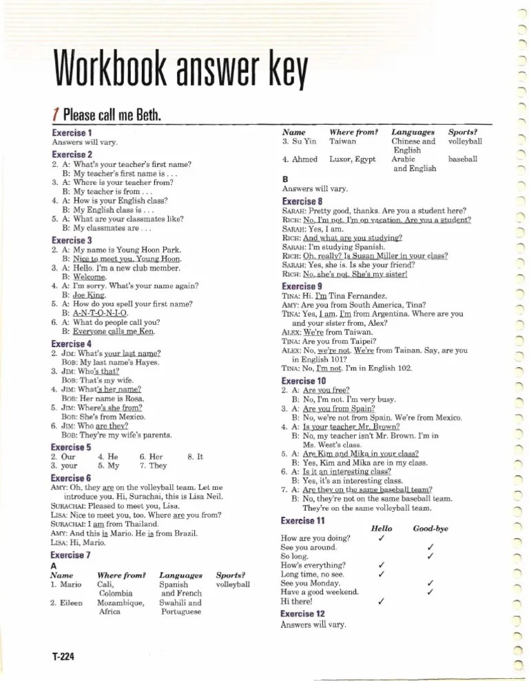 Workbook Answers Unit 1 | Languages