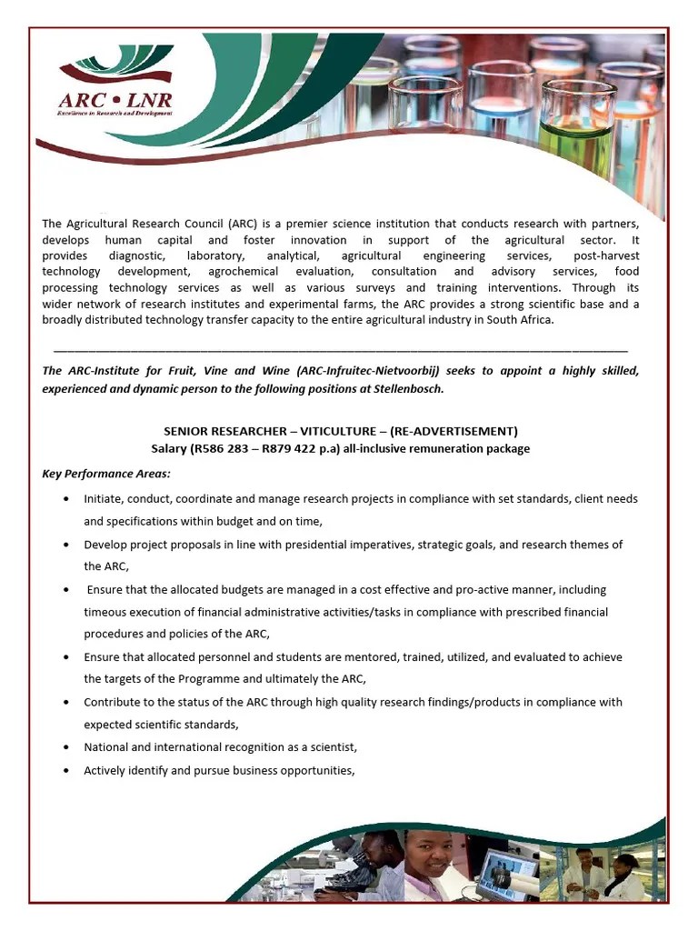 Various Positions at ARC Infruitec PDF Regulatory Compliance