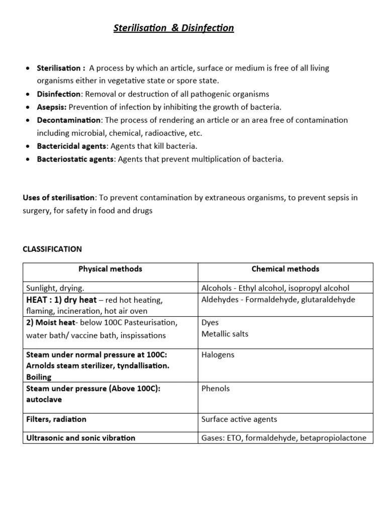 Sterilisation PDF Sterilization (Microbiology) Disinfectant