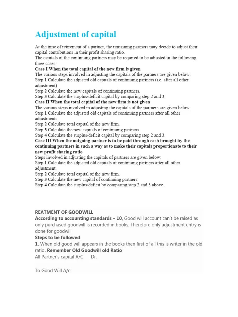 Adjustment of Capital | PDF | Goodwill (Accounting) | Loans