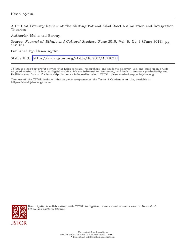 Melting Pot VS Salad Bowl PDF Multiculturalism Cultural Assimilation