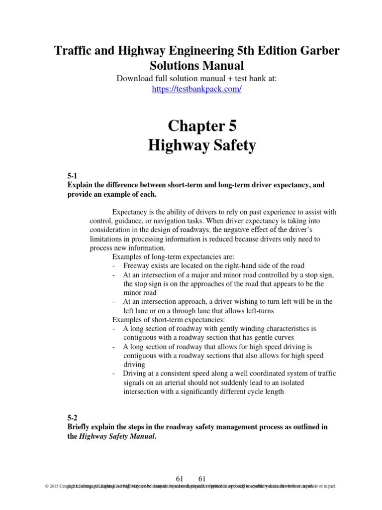 Traffic and Highway Engineering 5th Edition Garber Solutions Manual 1 PDF