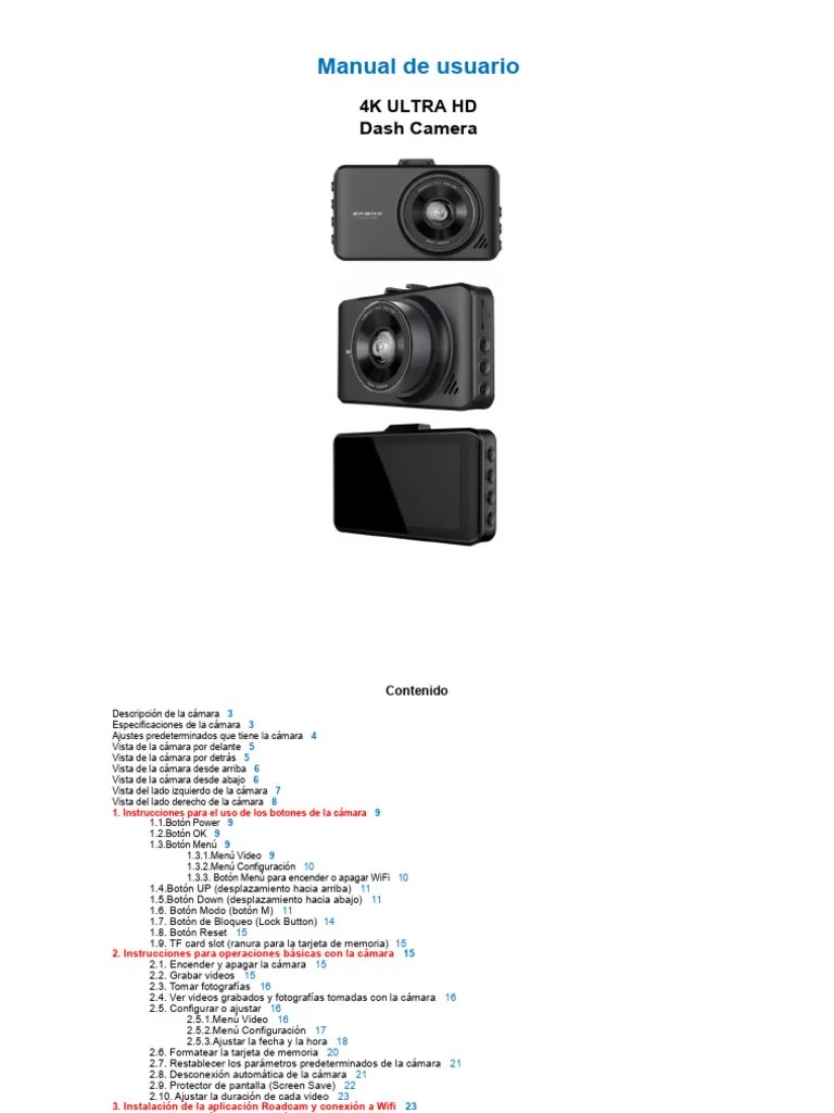 Manual de Usuario de 4K Ultra HD Dash Cam | PDF