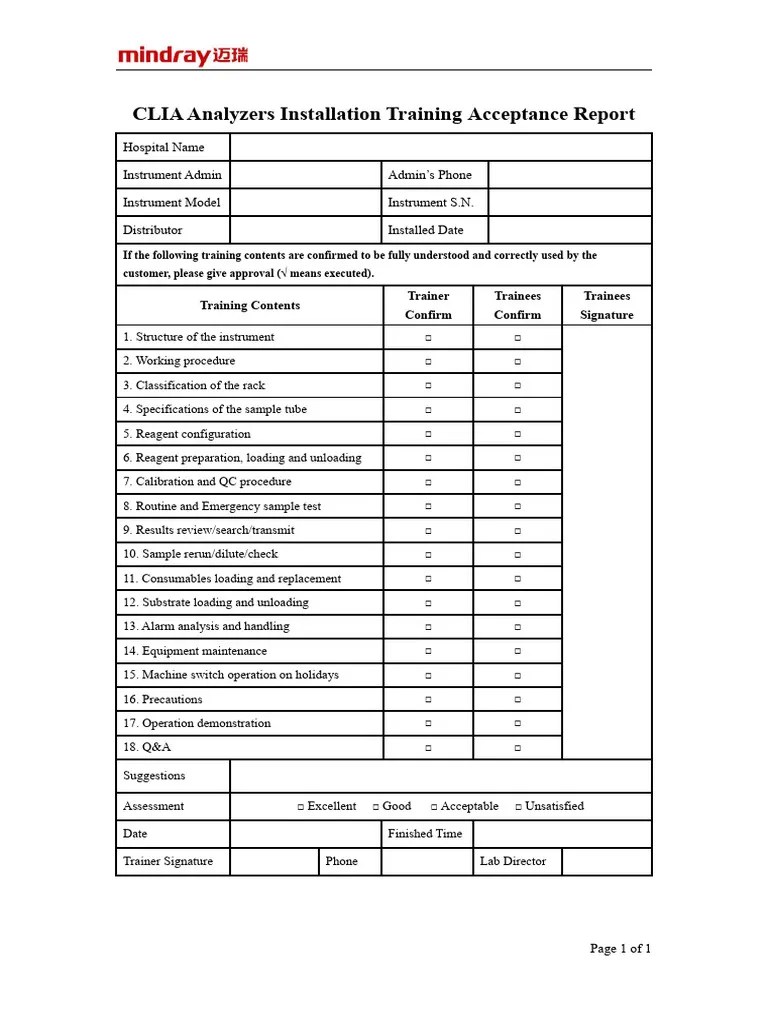 Training Checklist Form CLIA PDF