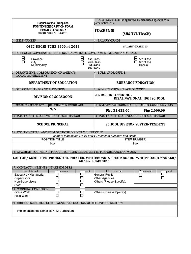 DBM CSC Form No. 1 Position Description Forms (1) NEW 2021 PDF