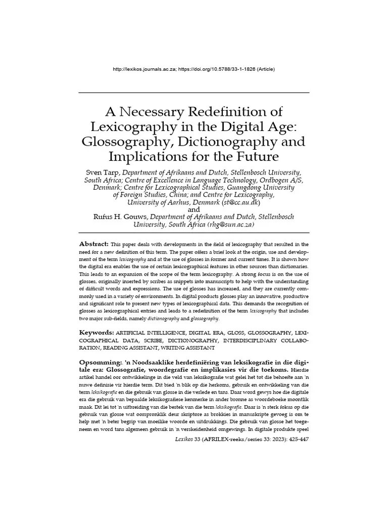 Tarp, Sven (2023) A Necessary Redefinition of Lexicography in The