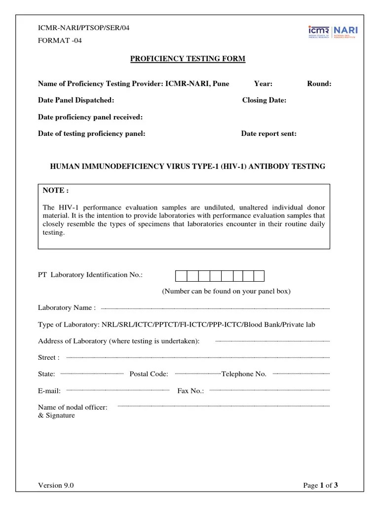 Proficiency Testing Form PDF