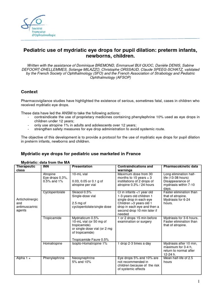 Pediatric Use Mydriatic Eye Drops PDF