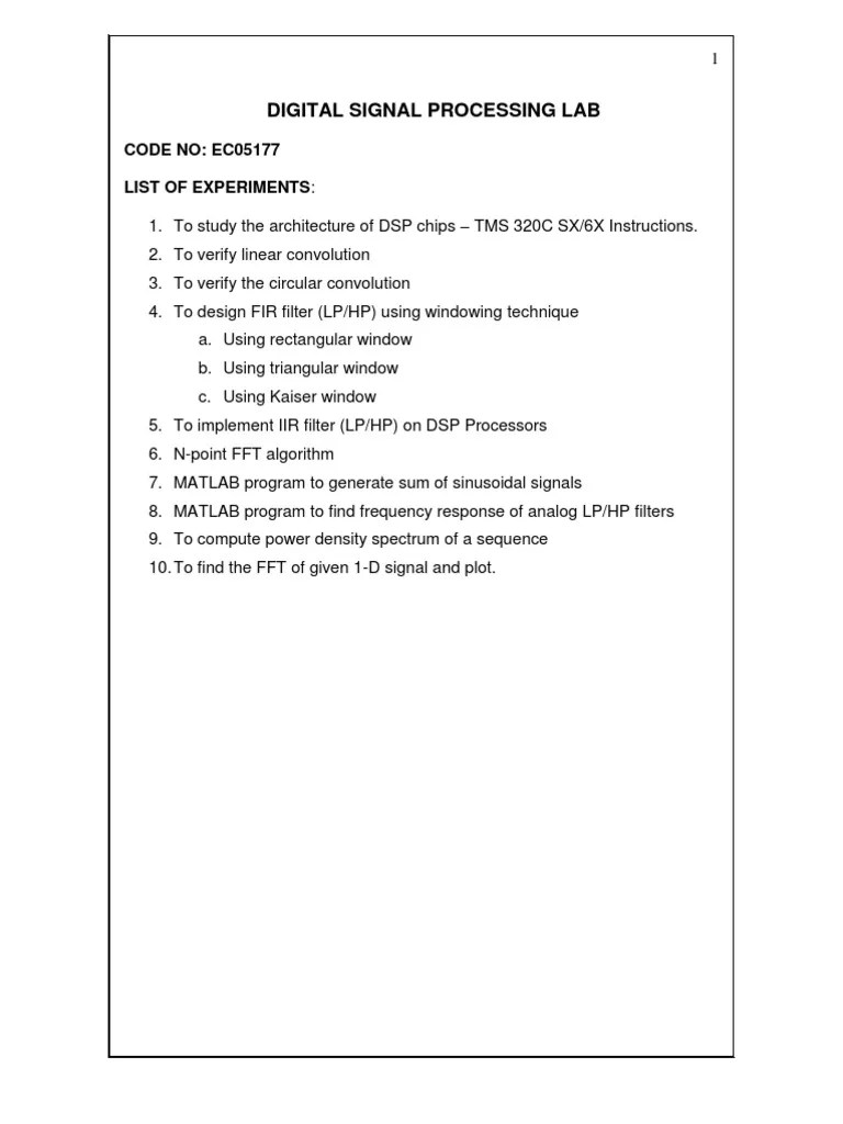 Dsp Lab Manual1 Digital Signal Processor Digital Signal Processing