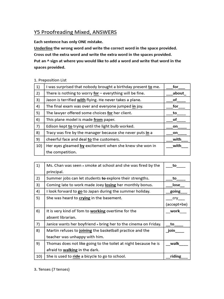 Level 5 Proofreading Set 9 Exercises Answers PDF