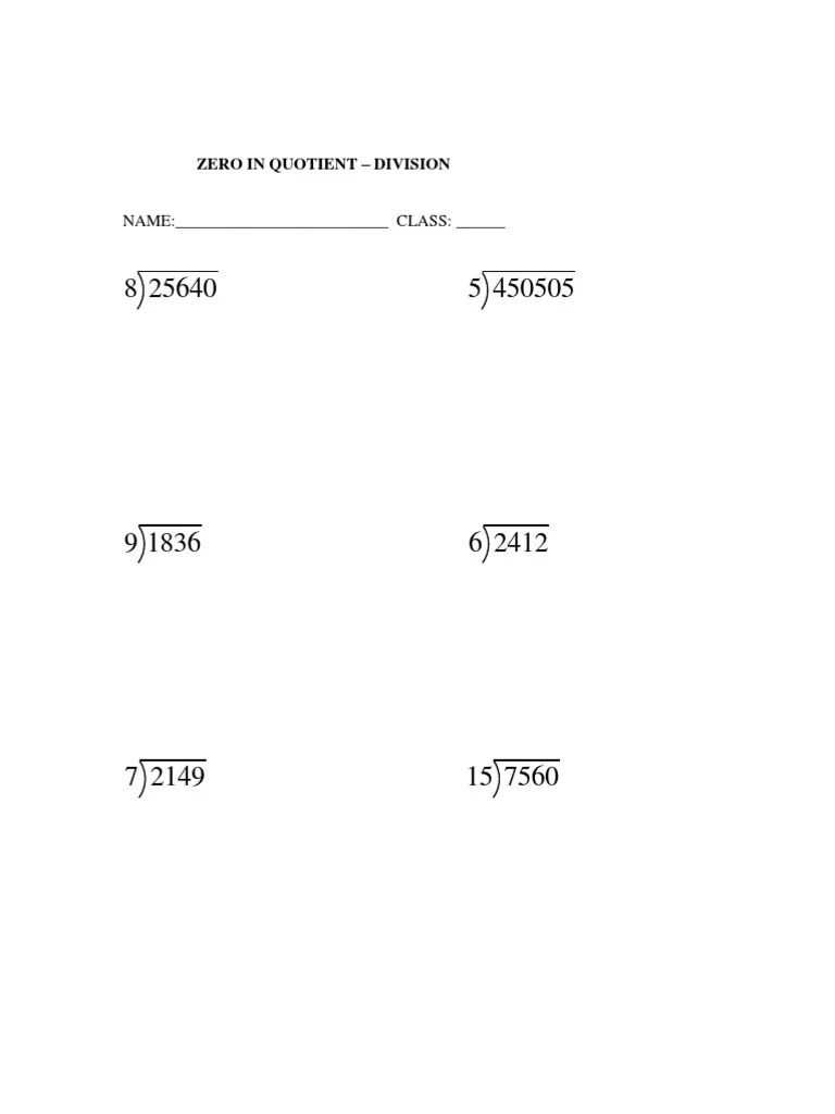 WorkSheet-Division -Zero in Quotient