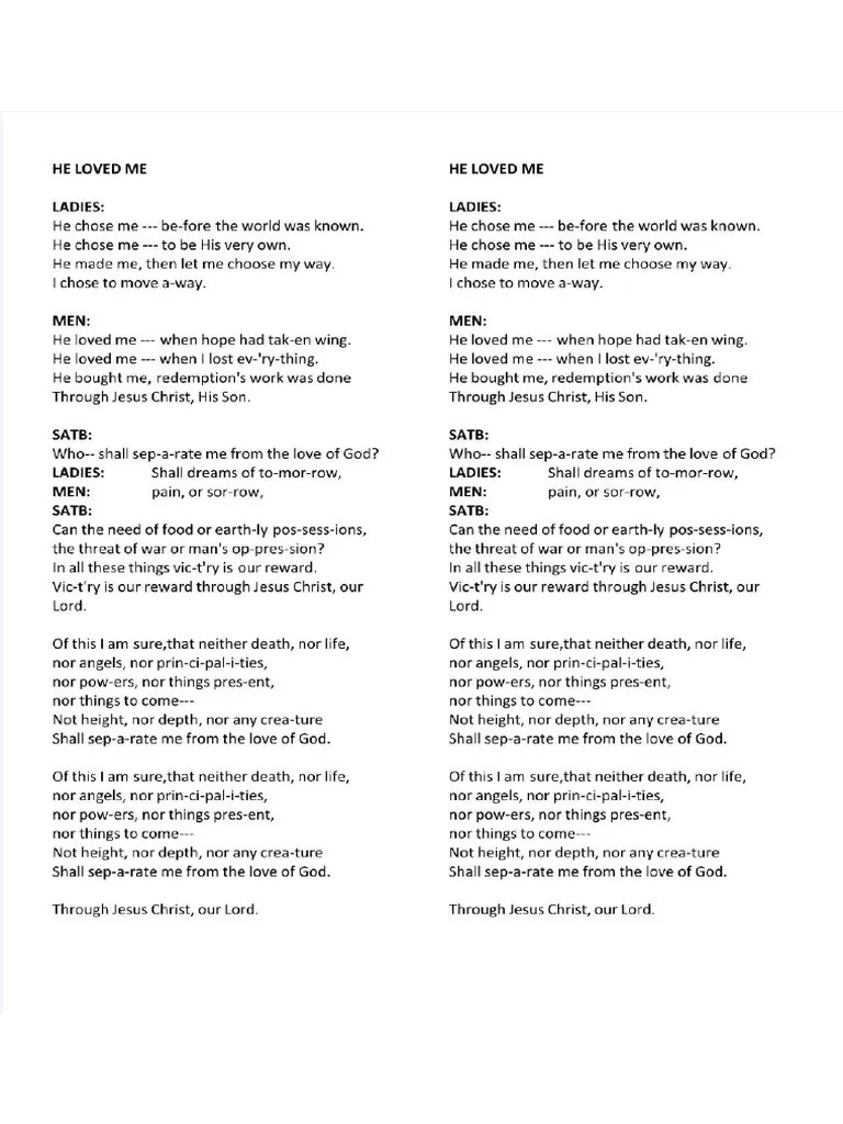He Loved Me Lyrics PDF