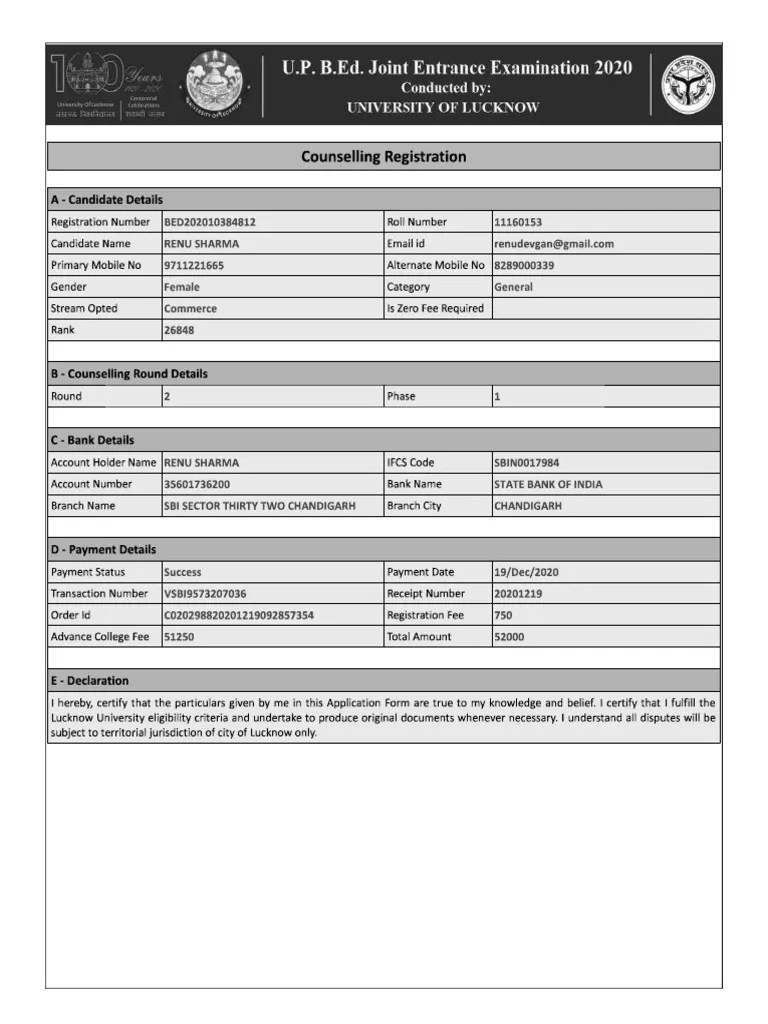 Registration BEd PDF