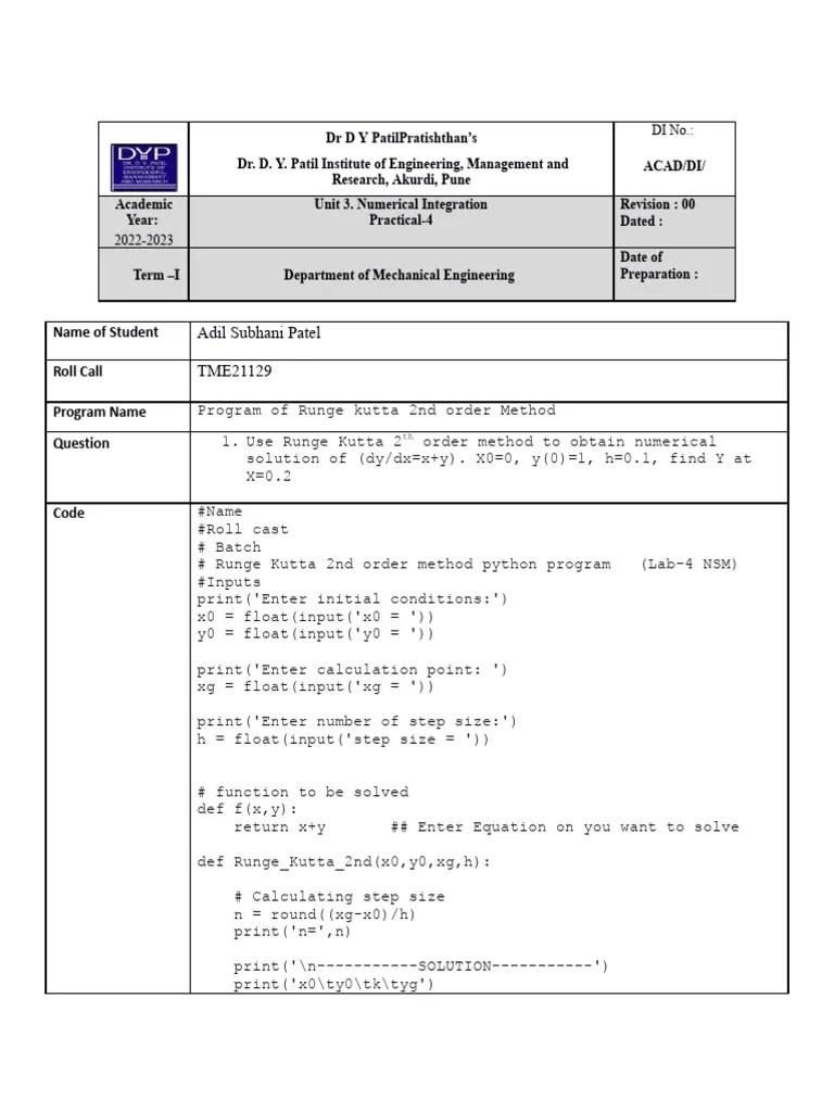 NSM Runge Kutta 2nd Order Lab 4a PDF