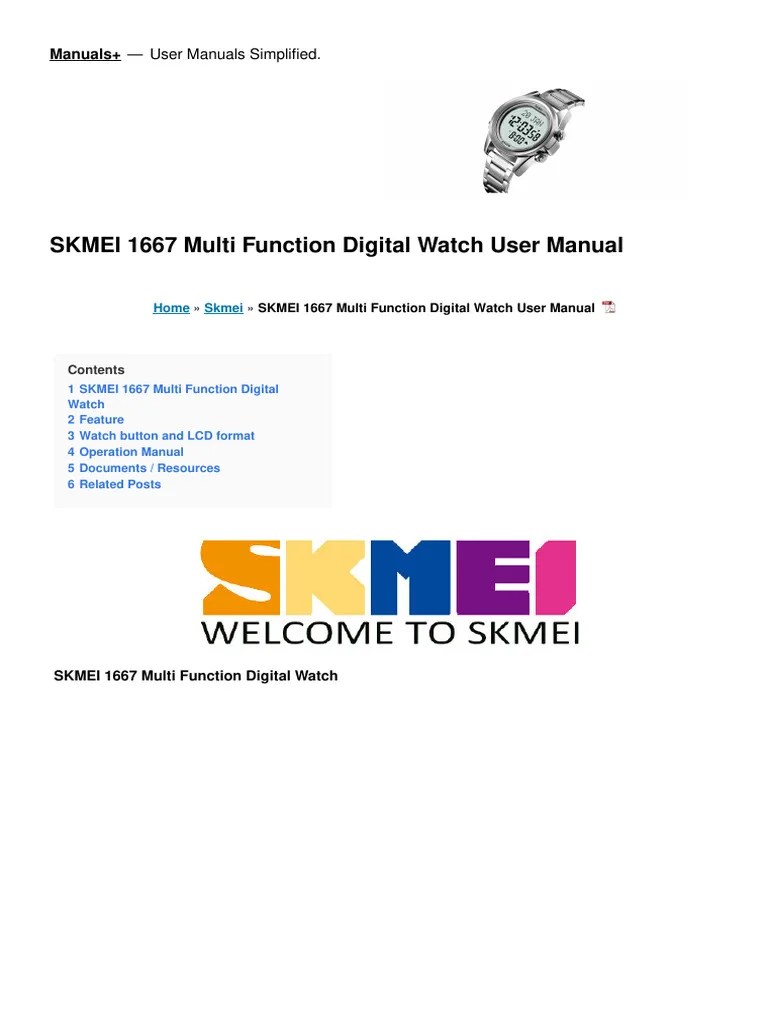 1667 Multi Function Digital Watch Manual PDF