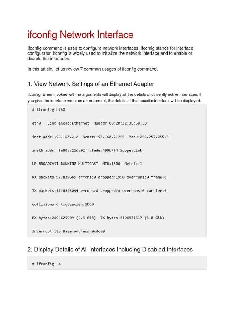 Ifconfig Network Interface PDF Ip Address Computer Network