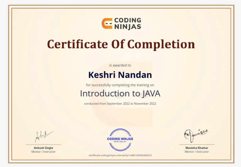 Java Certificate of Completion PDF
