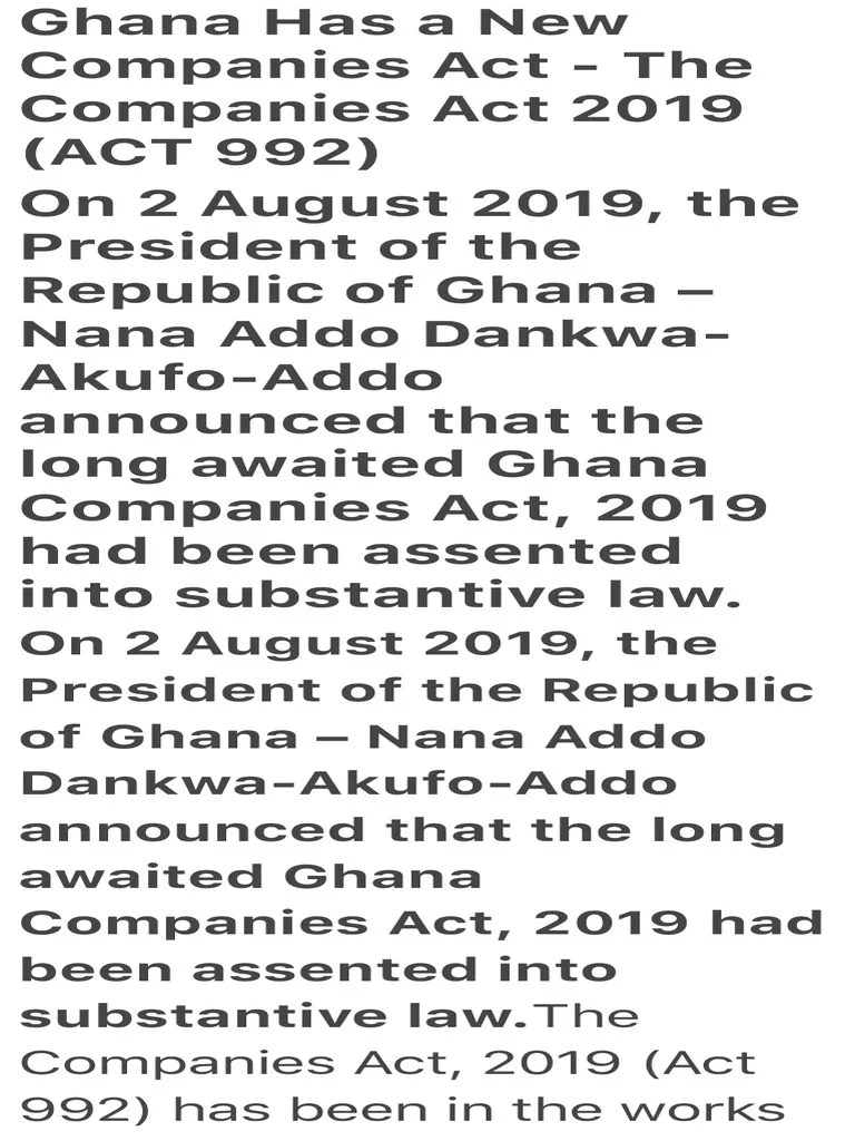 Ghana Has A New Companies Act The Companies Act 2019 (ACT 992