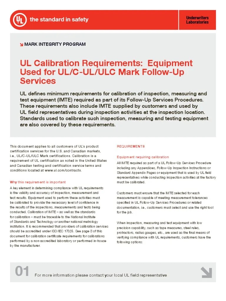 UL Calibration Requirements Calibration Metrology
