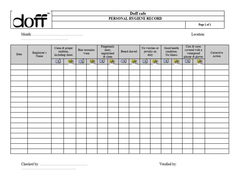 Personal Hygiene Record PDF