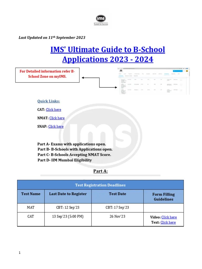 IMS' Ultimate Guide To BSchool Applications 23 24 PDF Academic