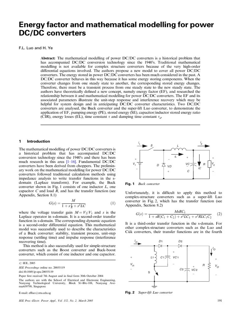 Energy Factor and Mathematical Modelling For Power DC/DC Converters