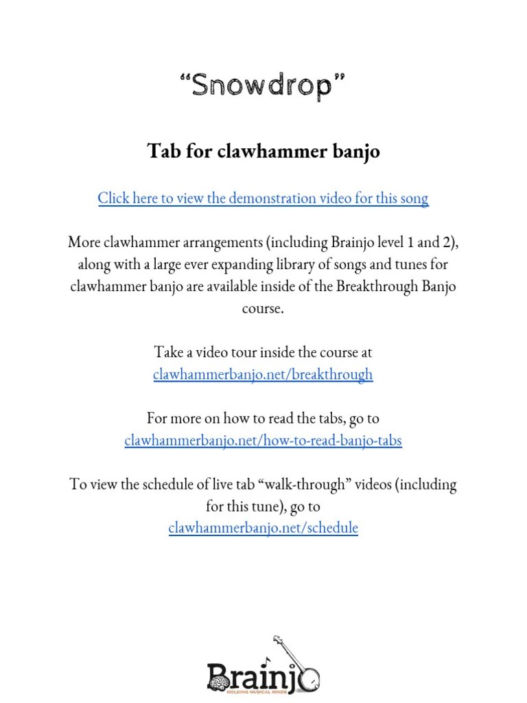 CLAWHAMMER BANJO Tab For Snowdrop PDF