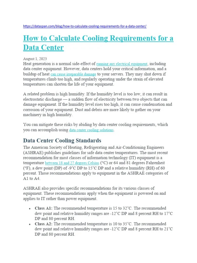 How To Calculate Cooling Requirements For A Data Center PDF Data