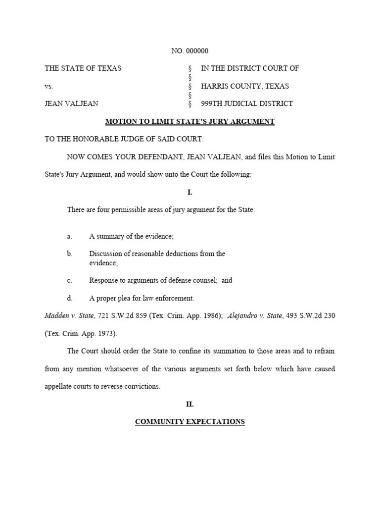 Advanced Motion To Limit State's Jury ArgumentGuilt Phase PDF