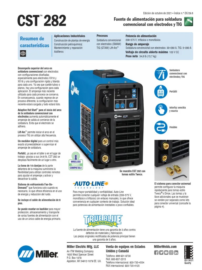 Ficha Tecnica Equipo de Soldar Miller CST 282 | PDF