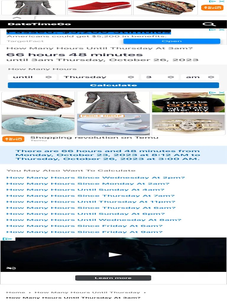 How Many Hours Until Thursday at 3am DateTimeGo PDF