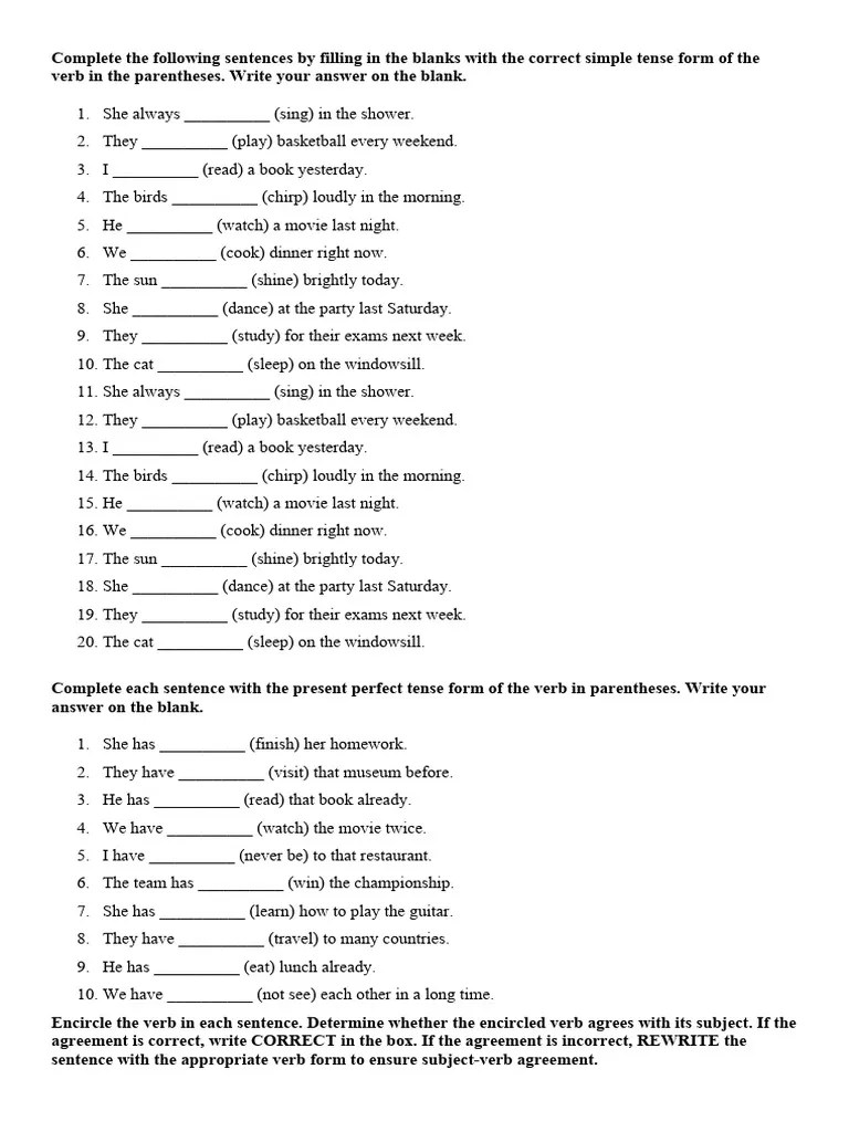 Complete The Following Sentences by Filling in The Blanks With The