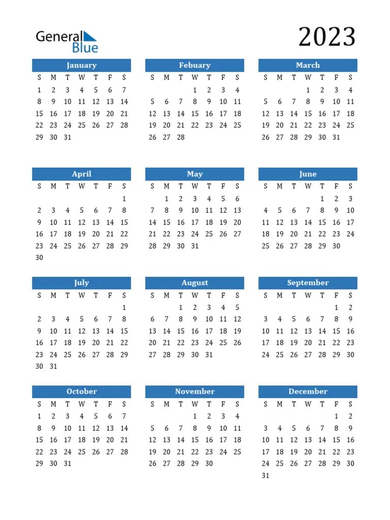 2023 Calendar Portrait Sunday Start | PDF