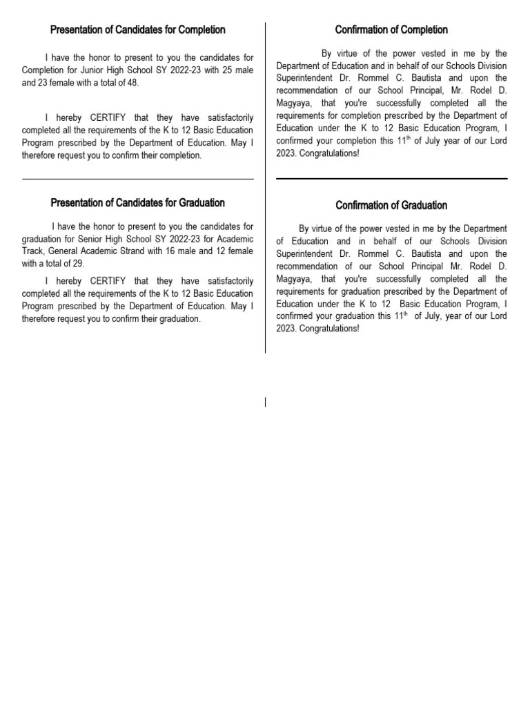 Presentation and Confirmation Candidates For Completion PDF