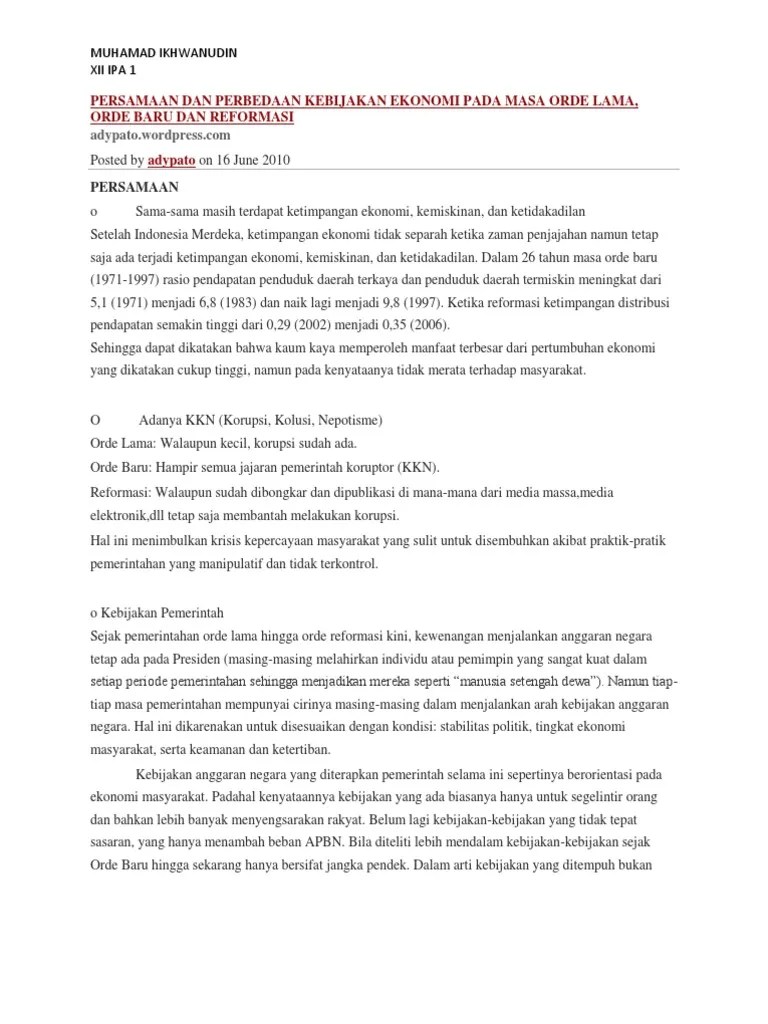 Persamaan Dan Perbedaan Kebijakan Ekonomi Pada Masa Orde Lama | PDF